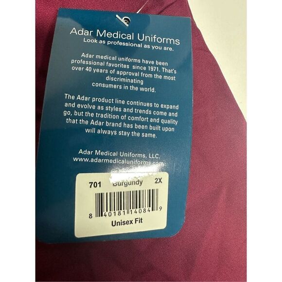 NWT Adar Scrubs Women’s Top Uniform Advantage V Neck Pocket Burgandy Size 2X - Picture 11 of 12